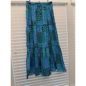 NWOT Blue Green Patchwork Boho Maxi Skirt XL
